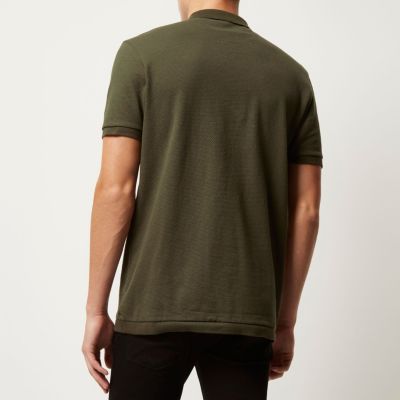 Khaki green textured polo shirt